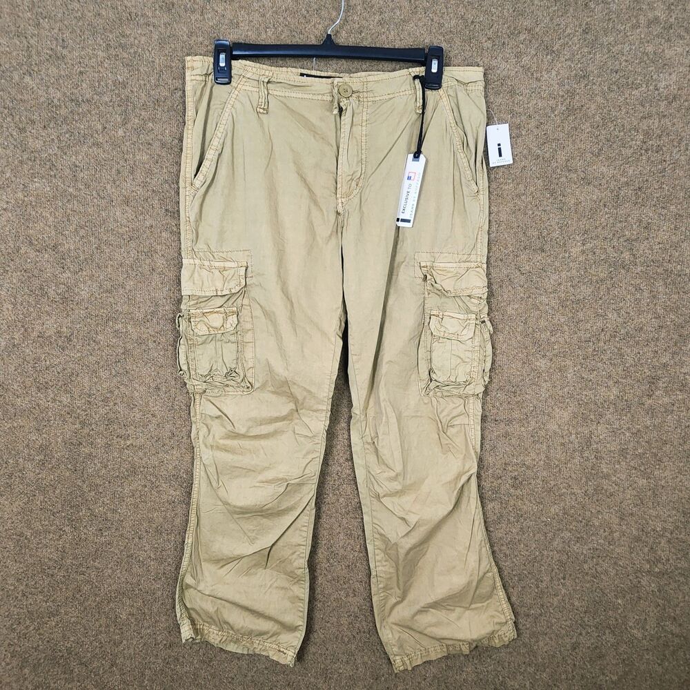 NWT I Jeans by Buffalo Cargo Pants Size 34x30 Cotton Khaki Pockets Lightweight